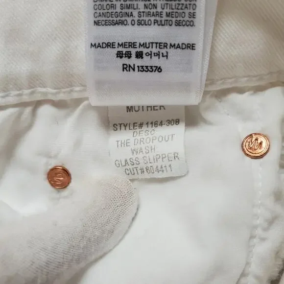 Mother The Dropout Straight Crop Jeans Glass Slipper Wash White Denim Size 27 - Picture 10 of 10